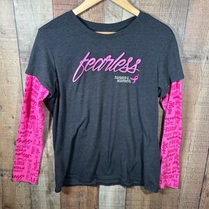 Susan G Komen Fearless Pink Ribbon Long Sleeve Layered T Shirt Womens XL